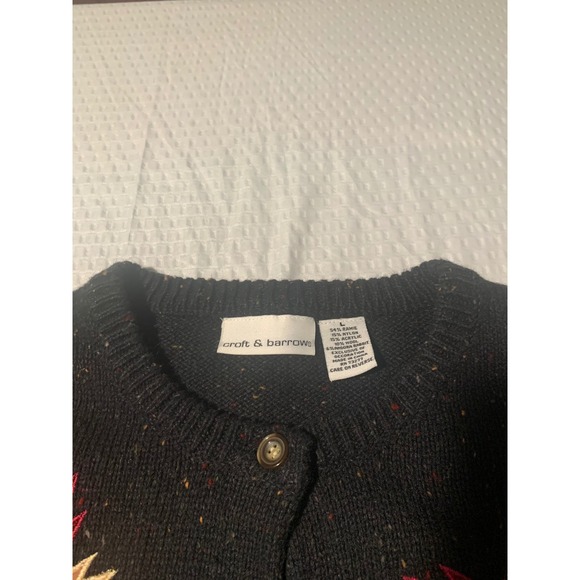 Croft & Barrow Black Speckled Cardigan Sweater Leaf Size L grandmacore - Picture 2 of 9